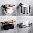 Accessoires Salle de Bain Noyer et Métal Noir à la Pièce, 4 Articles