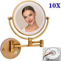Miroir de Maquillage LED Grossissant 10X Tactile Mural Double Bras Extensible