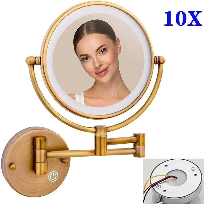 Miroir de Maquillage LED Grossissant 10X Tactile Mural Double Bras Extensible