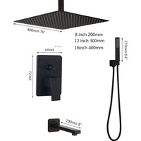 Douche Encastrable Noir Mat Pluie Carrée 20 à 40 cm avec Douchette