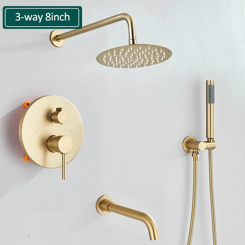 Douche Encastrable Dorée 2-3 Voies Effet Pluie