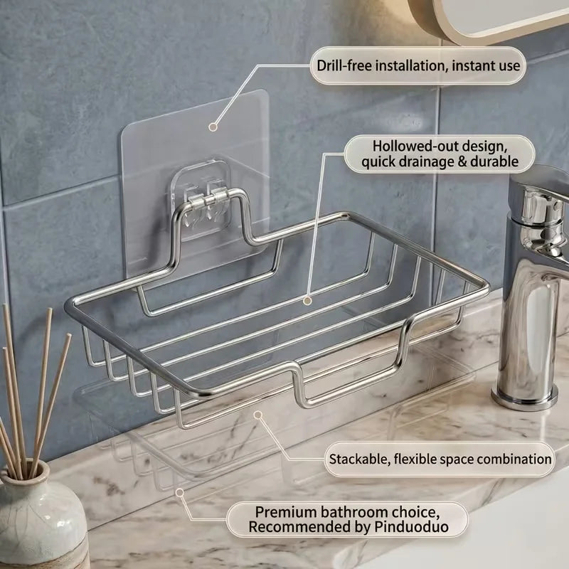Porte-Savon Mural Inox Sans Perçage avec Drainage, 1 à 3 Pièces