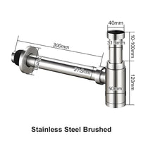 Siphon Lavabo Inox 304 Réglable 10-100 mm, Sortie 300 mm, 5 Finitions