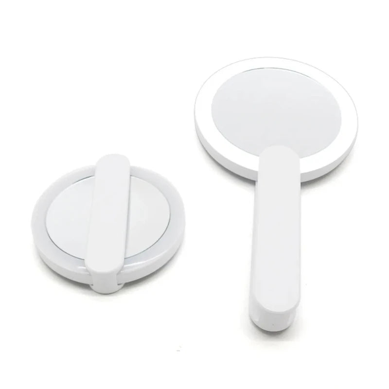Miroir de Poche LED Rechargeable USB à Poignée Rotative, Rose ou Blanc