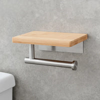 Porte-Papier Toilette Mural avec Tablette en Bois, Inox Noir ou Brossé