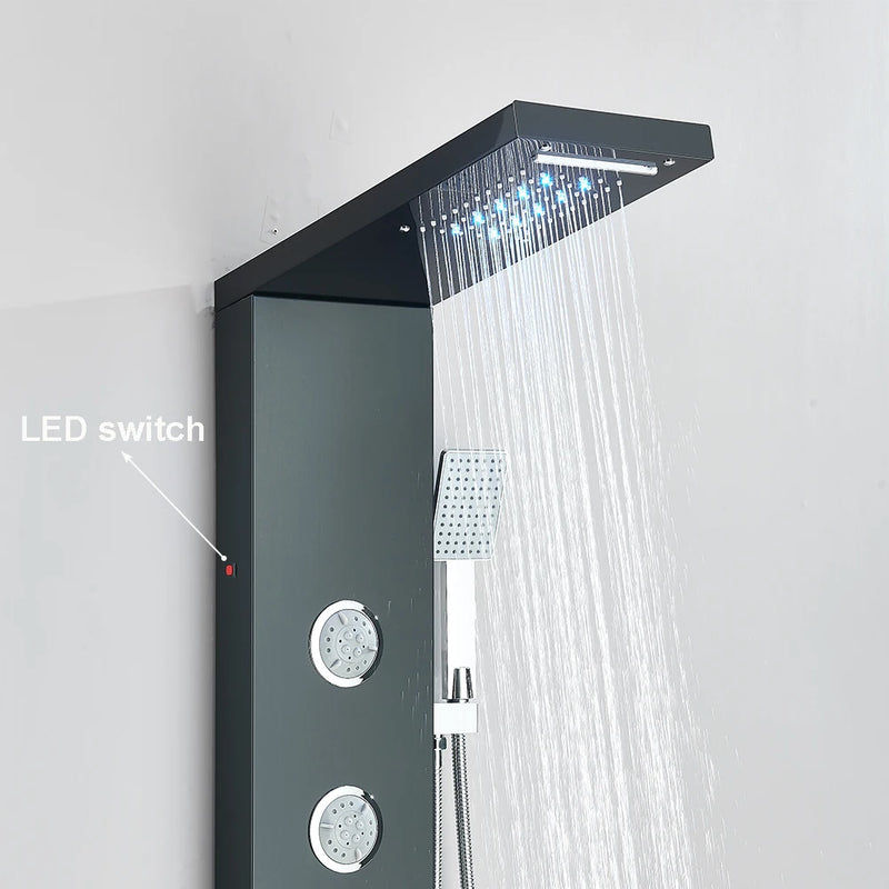 Colonne de Douche LED Cascade et Pluie avec Mitigeur et Jets de Massage