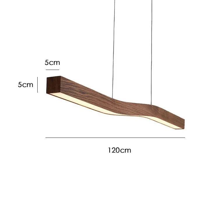 Suspension Cuisine Linéaire LED Bois de Noyer Ondulée, 90 à 150 cm