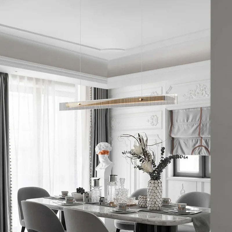 Suspension Cuisine Linéaire LED Verre Cannelé, 3 Finitions, 100 à 140 cm