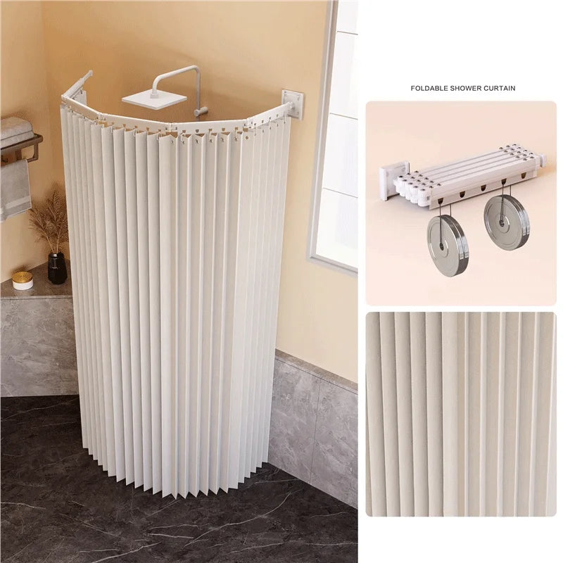 Barre Rideau de Douche Pliante, Gris ou Blanc, 4 ou 5 Plis