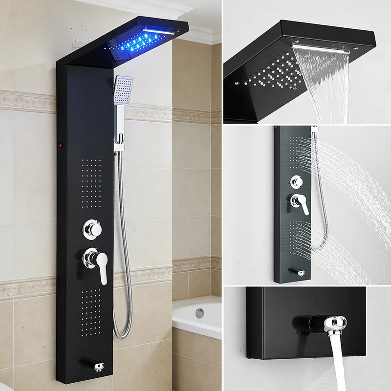 Colonne de Douche LED Cascade et Pluie avec Mitigeur et Jets de Massage