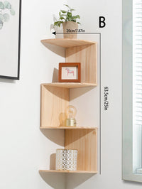Étagère d'Angle Murale en Bois 2 ou 5 Niveaux, Bois Clair ou Foncé