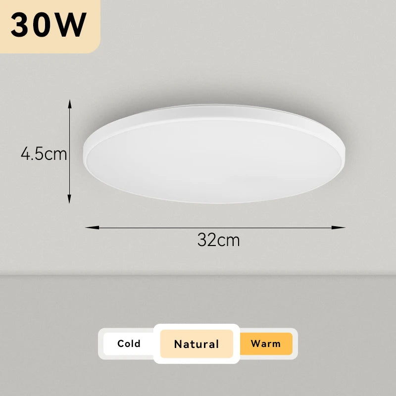 Plafonnier Cuisine LED Rond Ultra Plat 4,5 cm, Blanc ou Noir, 15 à 50 W