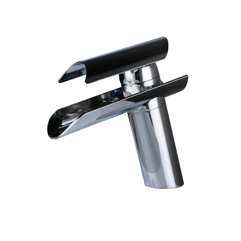 Mitigeur Lavabo Cascade Verre Chromé, Noir ou Nickel, Bec Court ou Haut