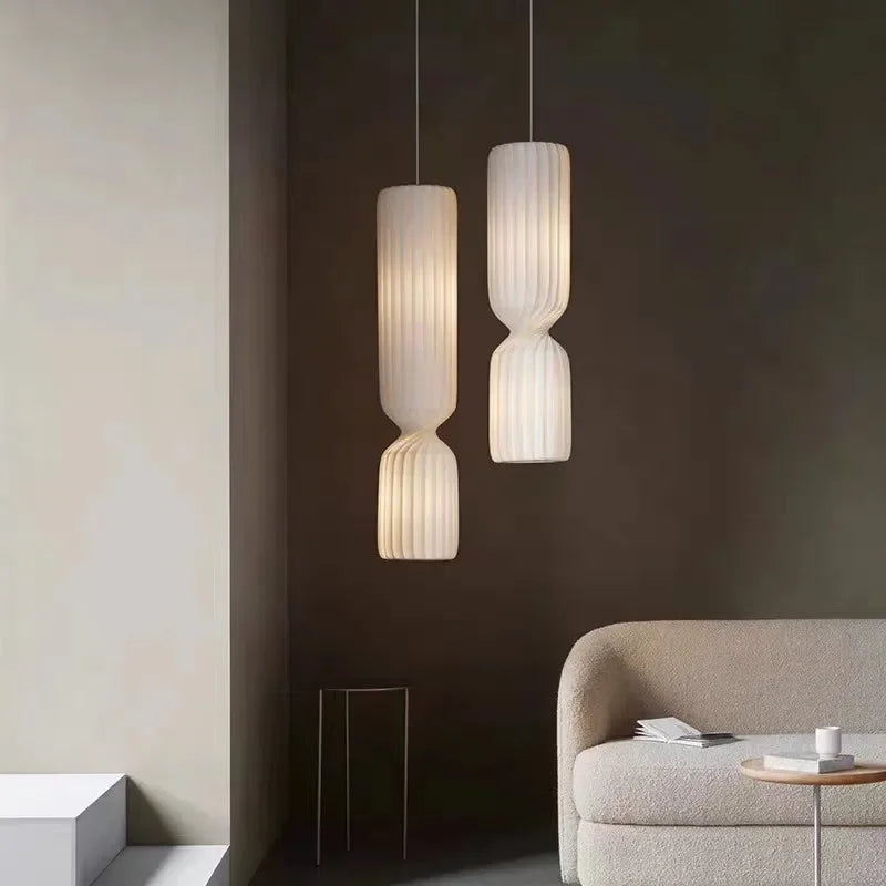 Suspension Cuisine ou Lampadaire Plissé Blanc en Tissu, 60 à 160 cm