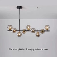 Suspension Cuisine Îlot Globes Verre, 7 à 11 Têtes, Lumière 3 Teintes