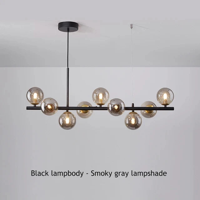 Suspension Cuisine Îlot Globes Verre, 7 à 11 Têtes, Lumière 3 Teintes