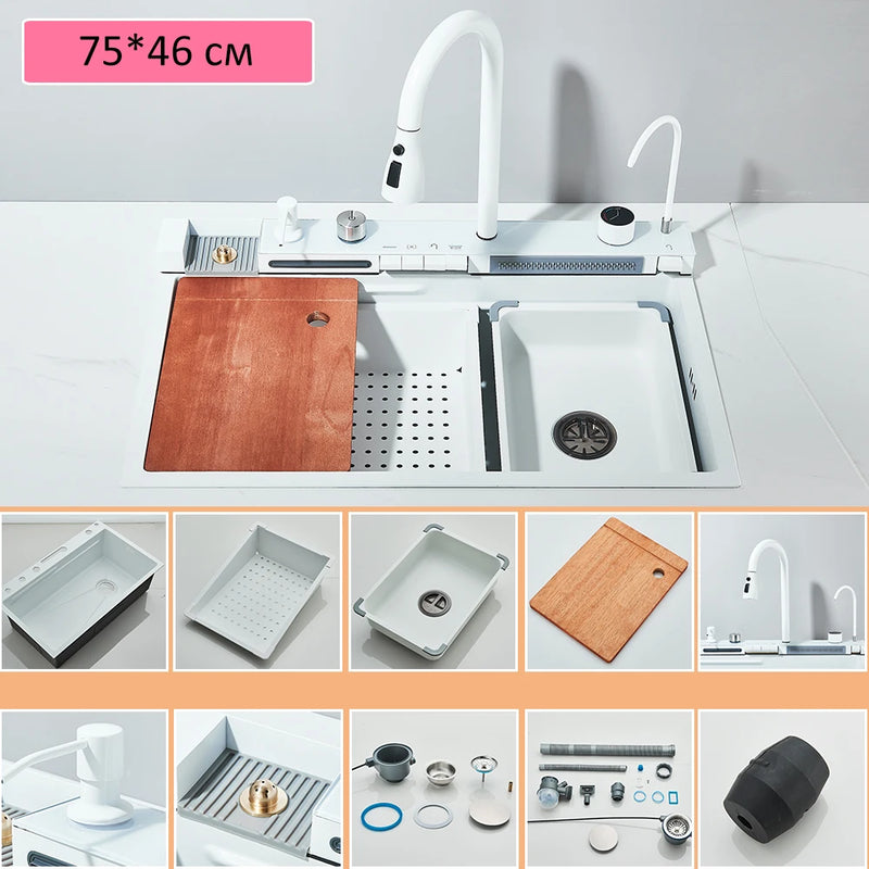 Évier de Cuisine Inox Multifonction 1 Bac 75 cm