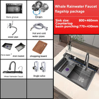 Évier de Cuisine Inox 1 Bac avec Robinet Cascade, 68 à 88 cm