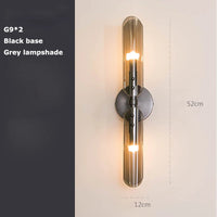 Applique Murale Verre Double Tube G9, Support Noir ou Doré, 52 cm