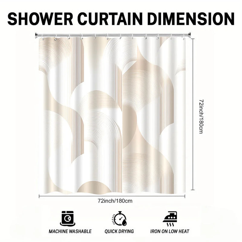 Rideau de Douche Arches Beiges Minimaliste, 12 Crochets, 180 x 180 cm