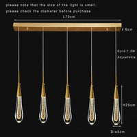 Suspension Cuisine Goutte d'Eau Cristal Doré LED, 1 à 10 Gouttes
