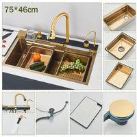 Évier Cuisine Inox 304 Cascade Tactile, Affichage Numérique, 75 x 46 cm