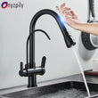 Mitigeur Cuisine Douchette Extractible avec Bec Eau Filtrée, Double Poignée