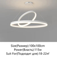 Suspension Cuisine Anneaux LED Noir ou Blanc, Ø 50 à 100 cm
