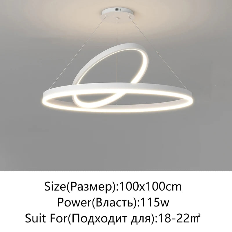 Suspension Cuisine Anneaux LED Noir ou Blanc, Ø 50 à 100 cm