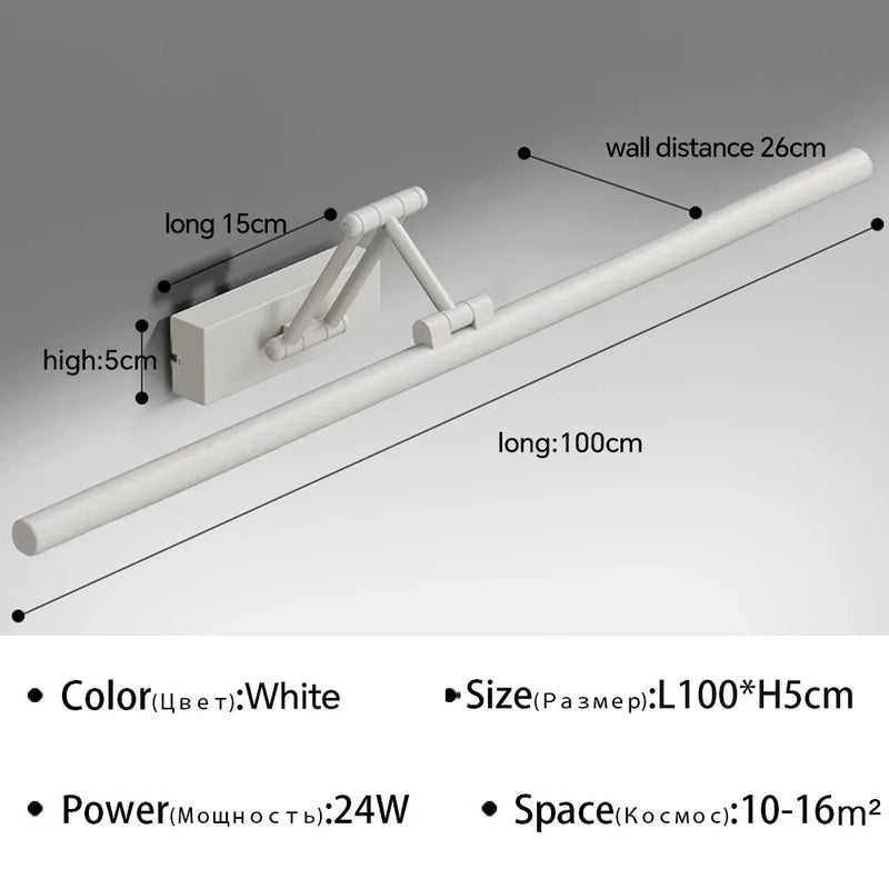 Applique Salle de Bain LED à Bras Articulé Noir ou Blanc 40 à 100 cm
