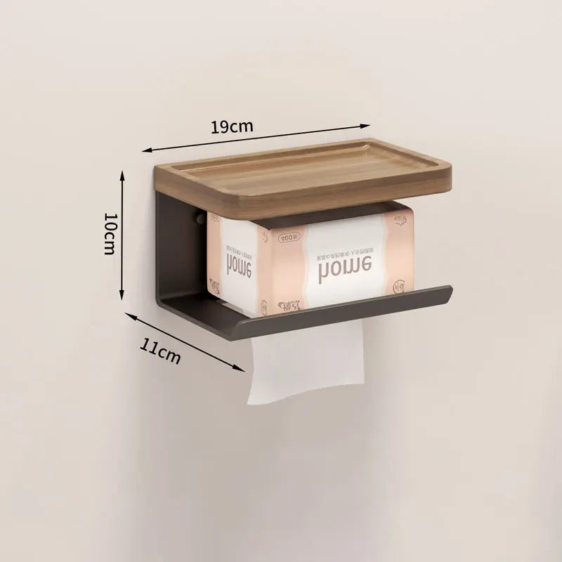 Porte-Papier Toilette Mural avec Tablette en Bois, Noir ou Blanc, 16 à 30 cm