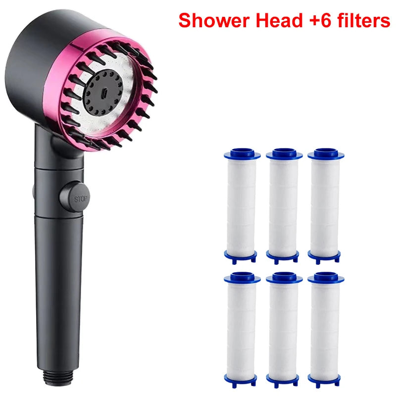 Pommeau de Douche à Filtre Massage, Kit avec Flexible et Support, Gris ou Violet