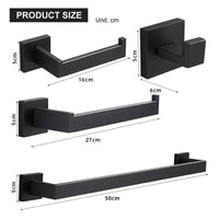 Accessoires Salle de Bain Noir Mat Carré Inox à la Pièce, 5 Articles