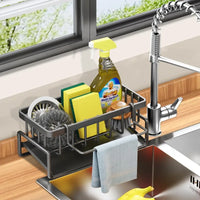 Organisateur d'Évier Acier Carbone Auto-Drainant avec Porte-Serviette