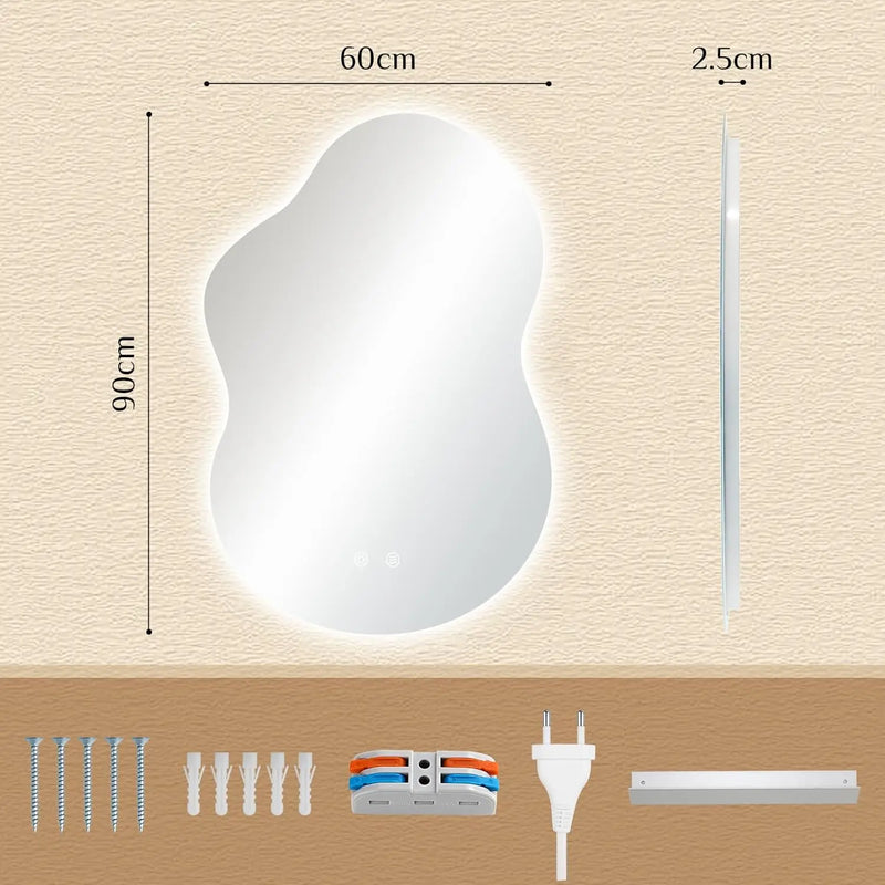 Miroir LED Salle de Bain Forme Nuage Anti-Buée 60 x 90 cm