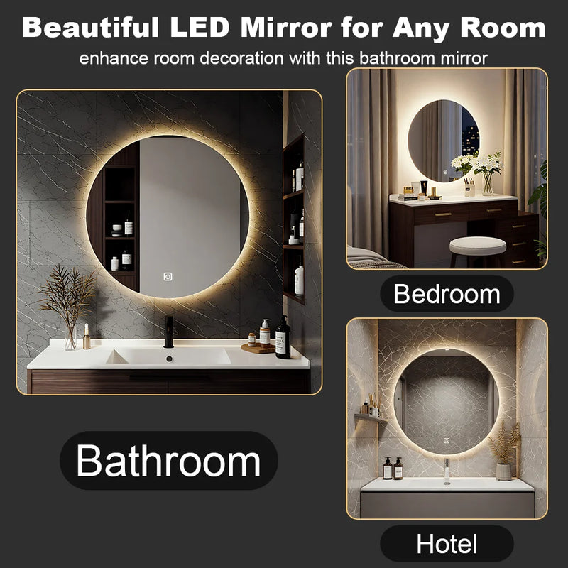 Miroir LED Salle de Bain Rond Tactile 3 Températures