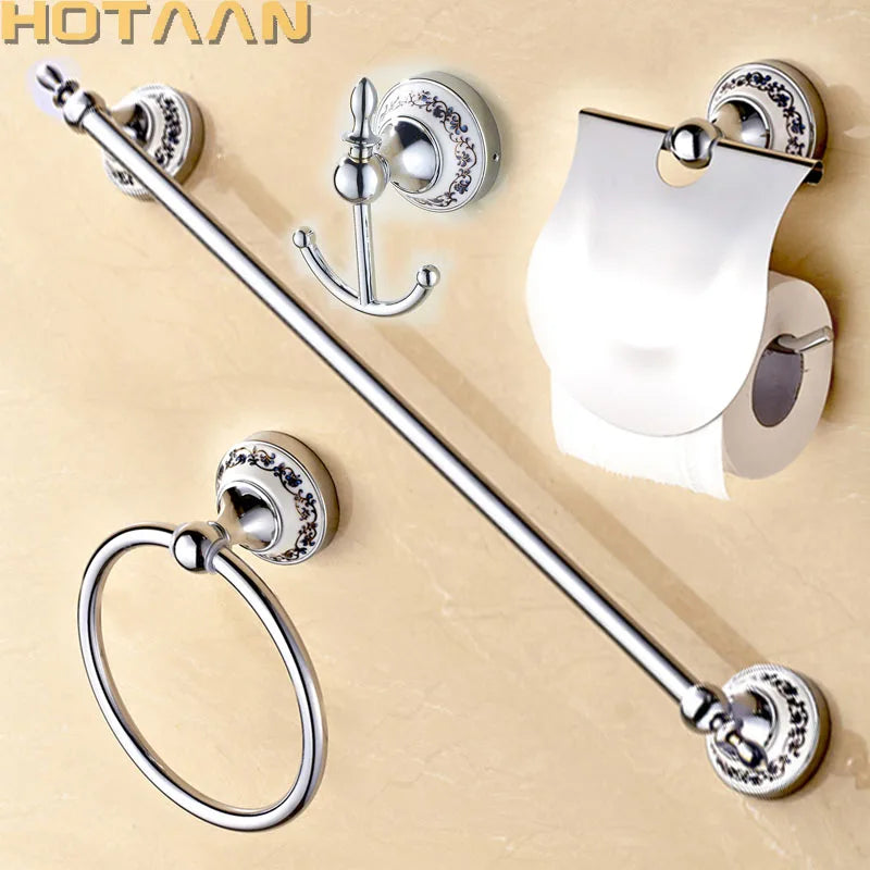 Accessoires Salle de Bain Chromé Décor Céramique Bleue à la Pièce, 11 Articles