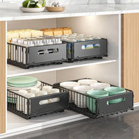 Organisateur de Placard de Cuisine Coulissant, 2 Paniers sur Rails, Noir