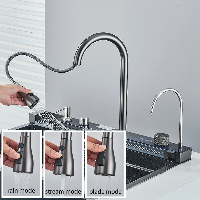 Évier Cuisine Inox 304 à Cascade, avec ou sans Rince-Verre, 60 ou 75 cm