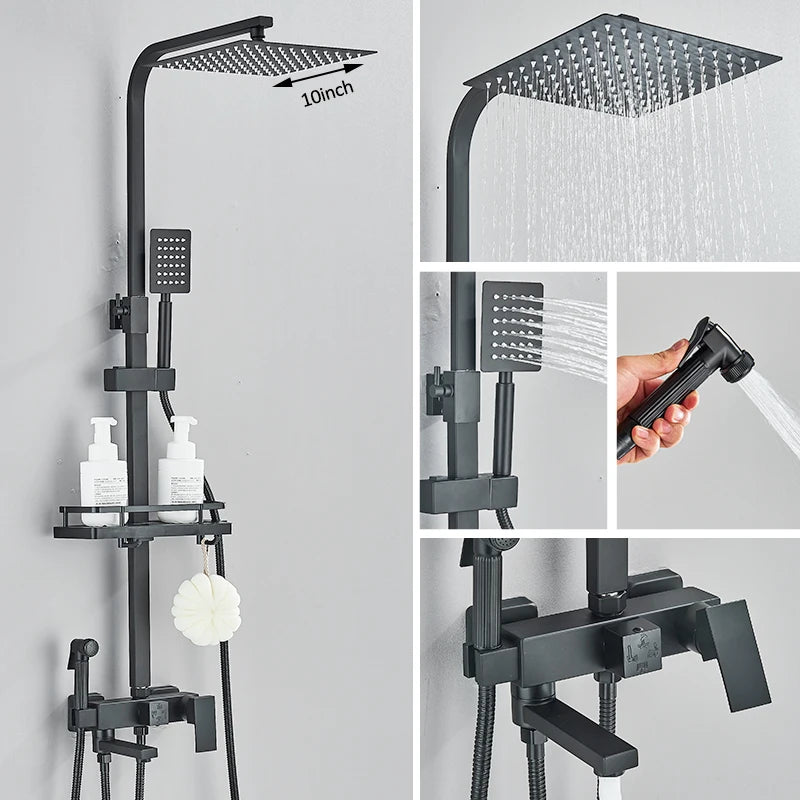 Colonne de Douche Carrée 3 ou 4 Voies avec Bec de Bain
