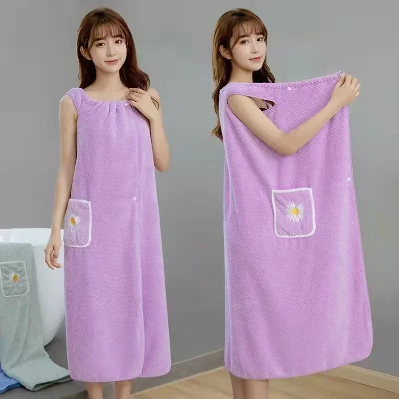 Serviette de Bain Robe pour Femme à Poche Marguerite, 100 x 130 cm