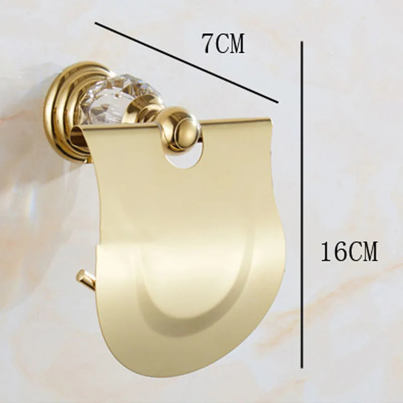 Porte-Papier Toilette Mural Inox et Cristal avec Couvercle, Doré ou Chromé
