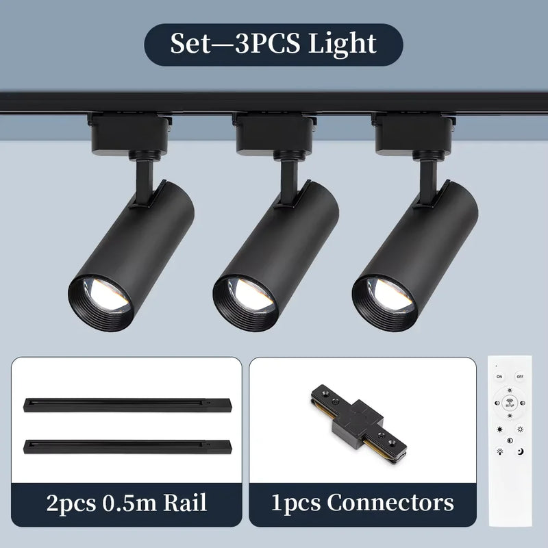 Spot LED sur Rail Dimmable, Kit 3 à 8 Spots 20 W avec Télécommande
