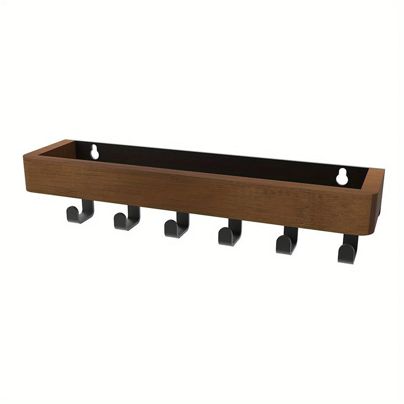 Étagère Murale en Bois avec 6 Crochets, 4 Finitions, 24,5 cm
