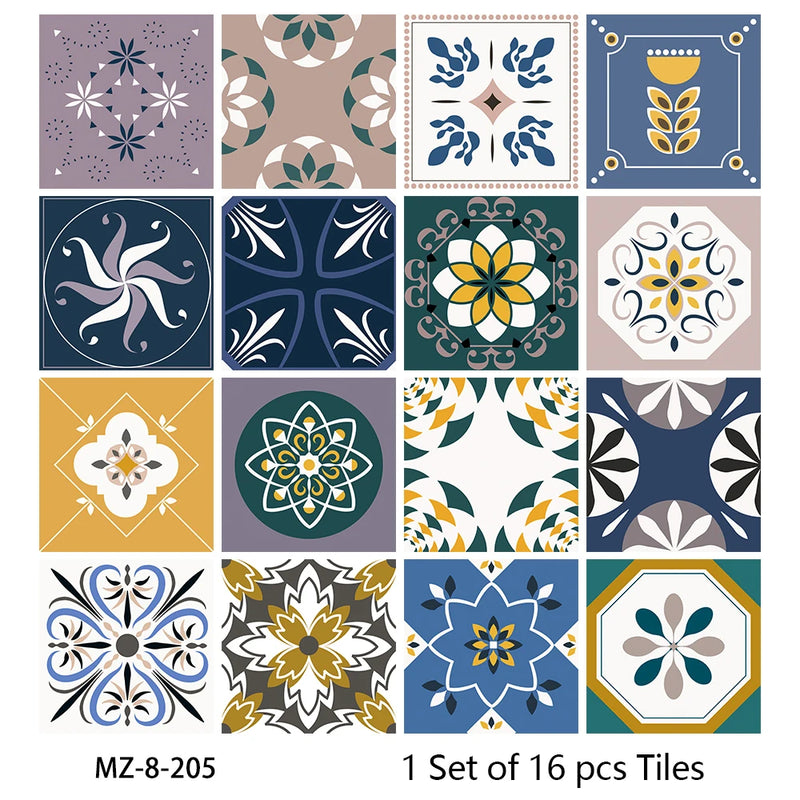 Lot de 16 Stickers Carrelage Adhésifs Motif Aquarelle