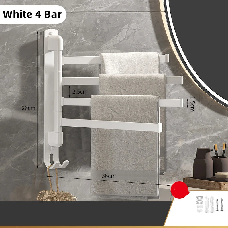 Porte-Serviette Pivotant Mural Inox Noir ou Blanc, 1 à 5 Barres