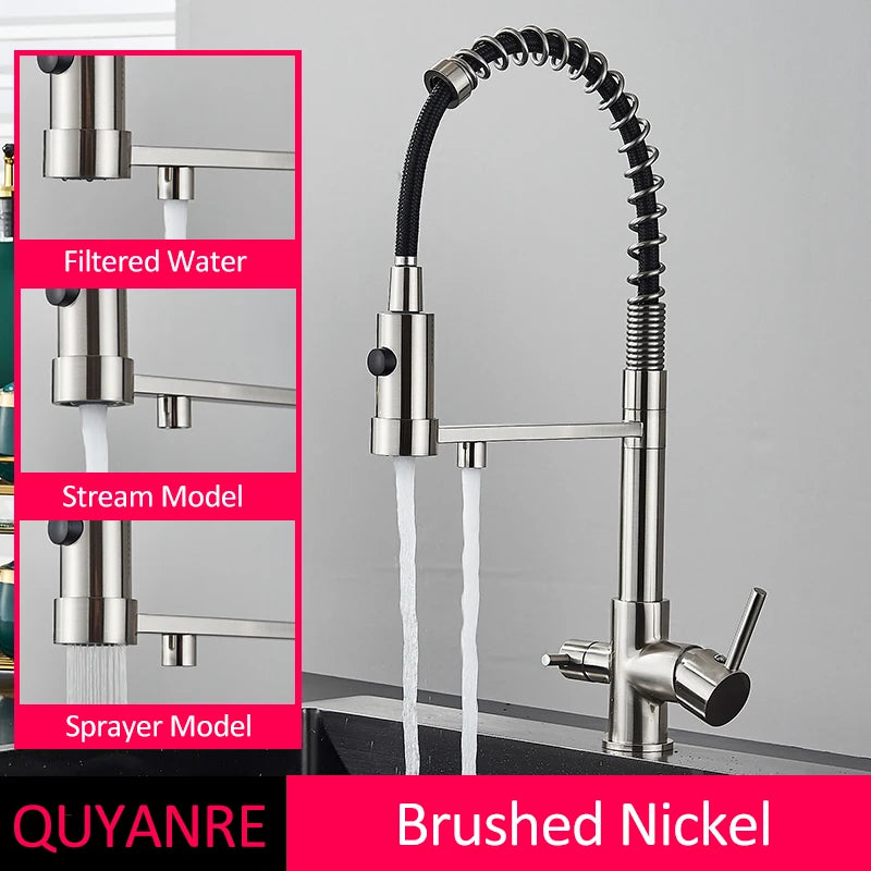 Mitigeur Cuisine Eau Filtrée Douchette Extractible Laiton, 5 Finitions
