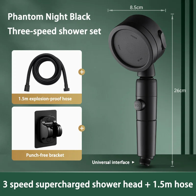 Pommeau de Douche à Tête Pivotante 360°, 3 Modes et Bouton Stop