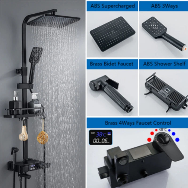 Colonne de Douche Pluie avec Douchette Bidet et Bec de Bain, 5 Finitions