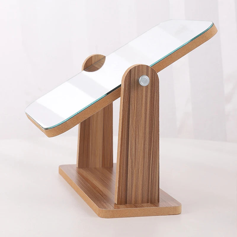 Miroir de Table Rotatif 360° en Bois, Rectangulaire 12,7 x 17,7 cm